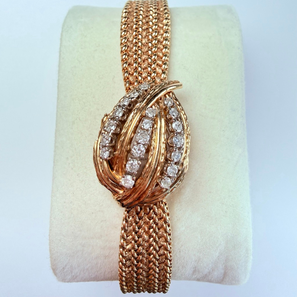 Estate 14K Solid Gold Altair Ladies Diamond Hidden Dial Bracelet Watch 1940's - Picture 2 of 16